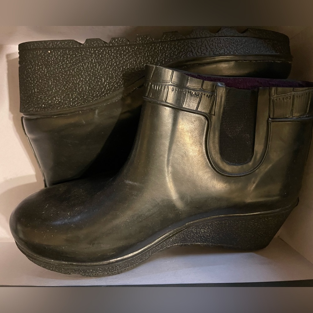 Black Sherry Top sider Ankle Rain Boots Used Size 6 Rubber